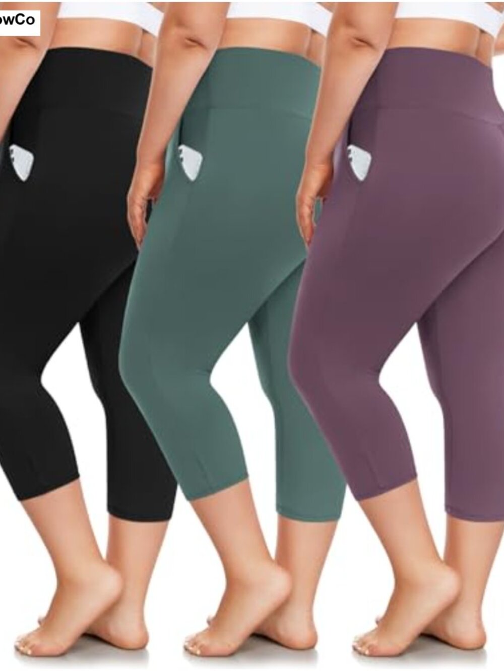 Plus Size Capri Leggings with Pockets High Waist Tummy Control